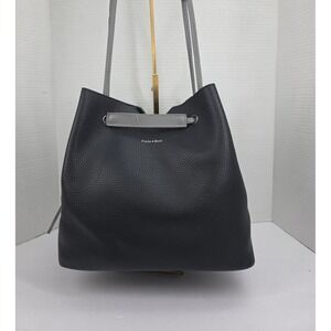 Pixie Mood Black Grey Pebbled Vegan Leather Bucket Bag Tote with Pouch Tassel